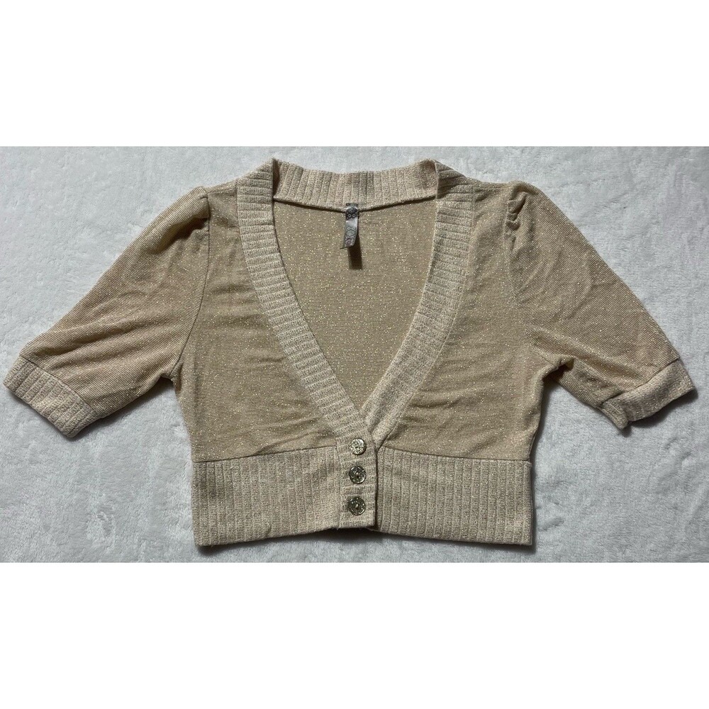 A’ Gaci Knit Gold Sparkling Short Sleeve Button Top Women’s